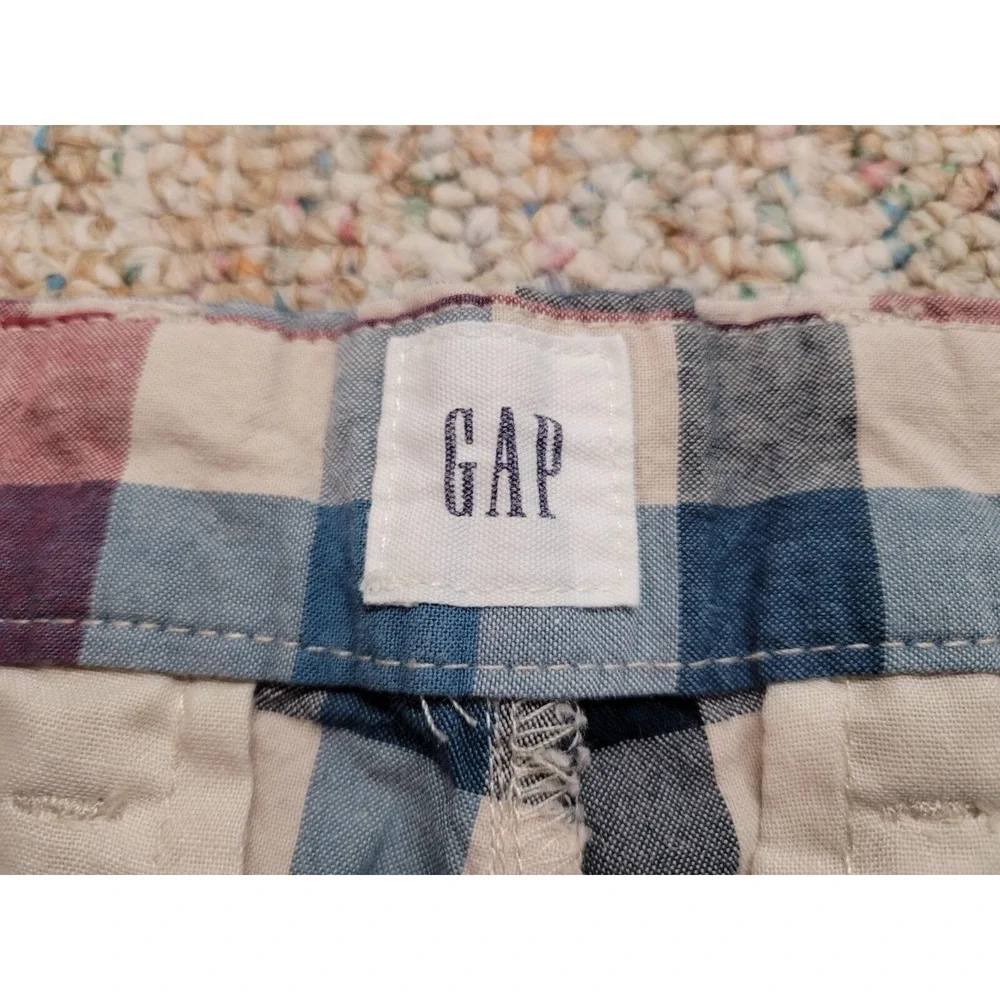 Gap Shorts Mens 29 Blue Red Plaid Check Cotton Chino Preppy 9.5in Inseam